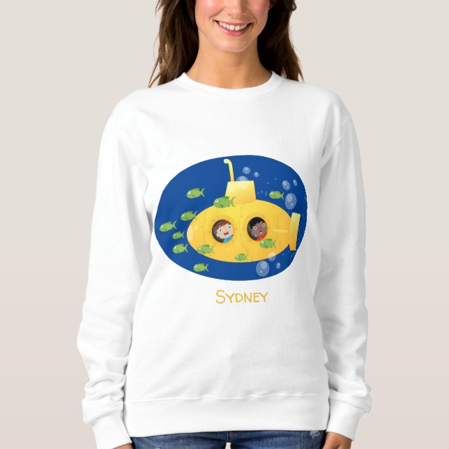 Sweatshirt Caricature de poisson sous-marin jaune mignon (Devant)