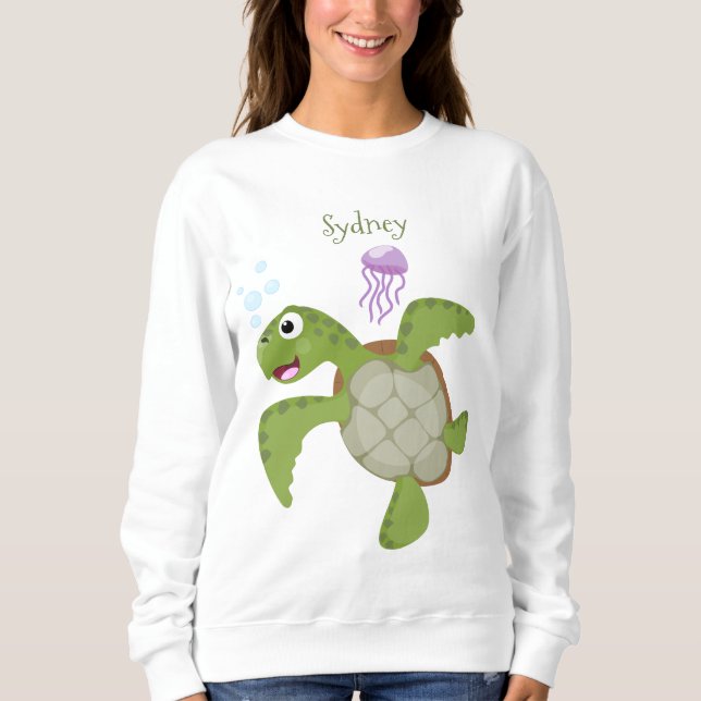 Sweatshirt Caricature joyeuse de tortue de mer verte mignonne (Devant)