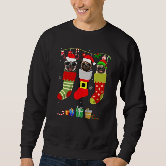 Sweatshirt Carlin de Noël Pyjama Chaussettes de chien Lumière (Devant)