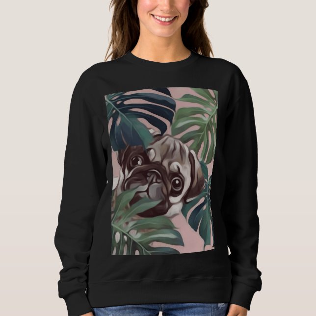Sweatshirt carlin mignon derrière trois feuilles Classique T- (Devant)