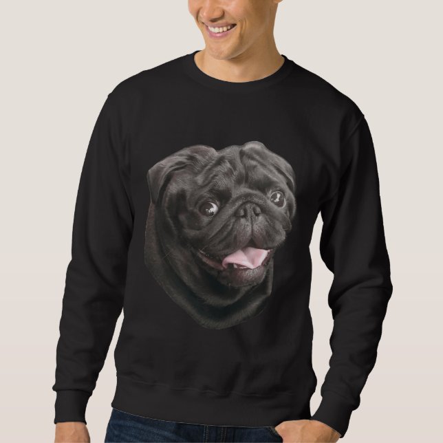 Sweatshirt Carlin noir amoureux des chiens mignon drôle class (Devant)