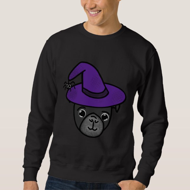 Sweatshirt Carlin noir avec Casquette sorcière violette et am (Devant)
