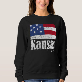 Sweatshirt Carte du Kansas vintage Drapeau américain 4 juille