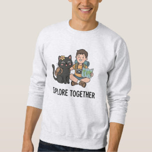 Sweatshirt Carte du Monde Aventure Garçon Chat Noir Illustrat