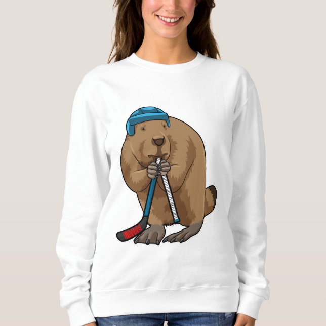 Sweatshirt Castor au hockey sur glace avec bâton de hockey su (Devant)