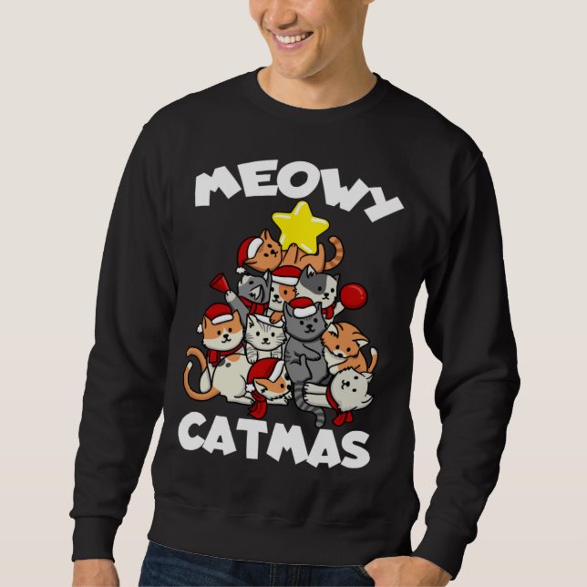Sweatshirt Cat Christmas Cat Tree Meowy Catmas (Devant)