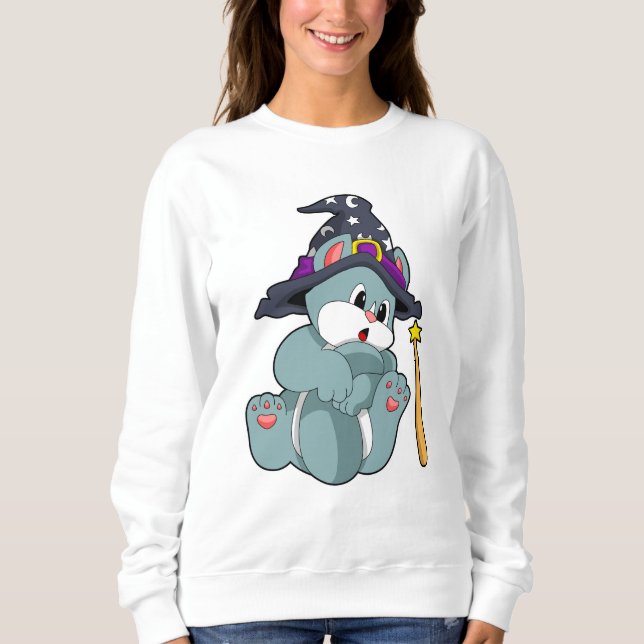 Sweatshirt Cat en Assistant avec baguette magique et Casquett (Devant)