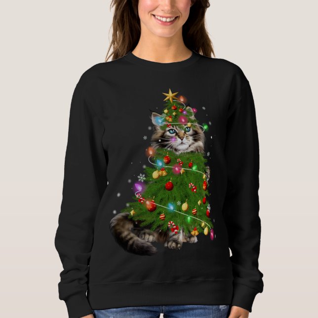 Sweatshirt Cat Maine Coon Christmas Tree Amoureux de les chat (Devant)