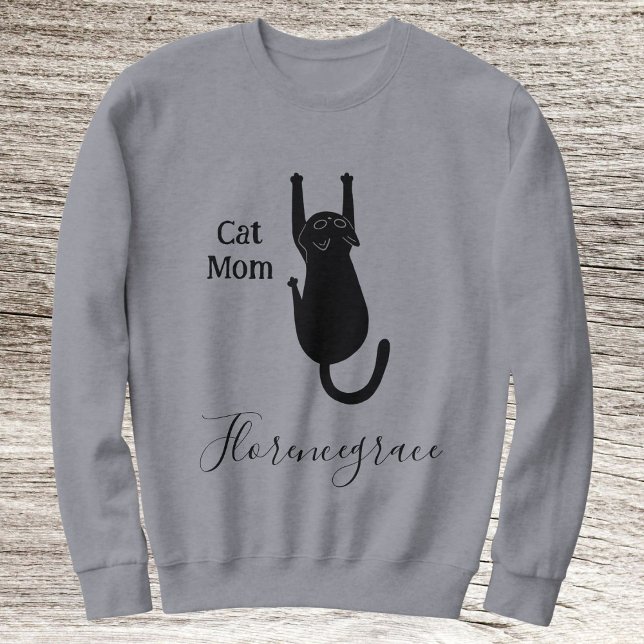Sweatshirt Cat Mom Pet Lover Script Name Personalized Grey (Créateur téléchargé)