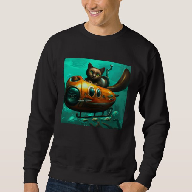 Sweatshirt Cat on a submarine in water Unusual situation (Devant)