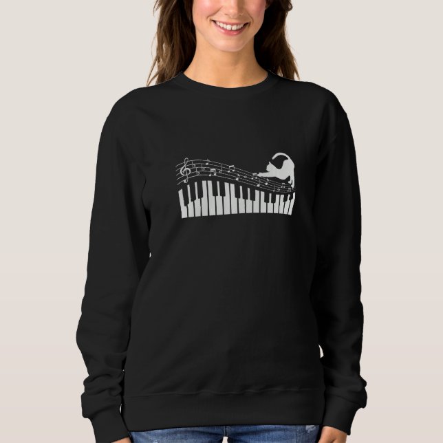 Sweatshirt Cat Playing with Music Note on Piano   (Devant)