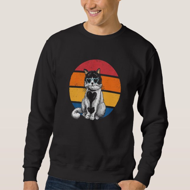 Sweatshirt Cat Retro Sunset Cat Sunset I Retro Cat (Devant)