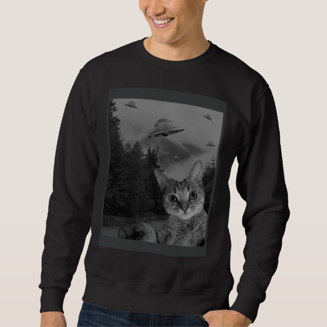 Sweatshirt Cat Selfie UFO Sighting  Alien Conspiracy Sci Fi L (Devant)