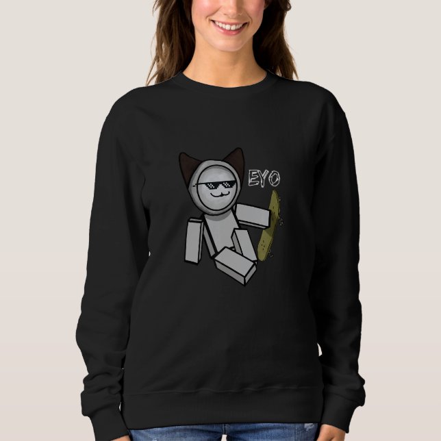 Sweatshirt Cat Skater Skateboarding Cat Novelty Chill Funny (Devant)
