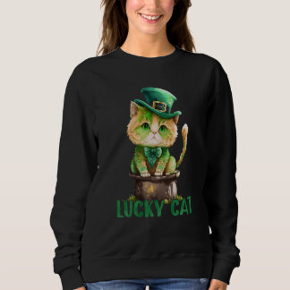 Sweatshirt Cat St Patrick Leprechaun Shamrock Irish Lucky Cat