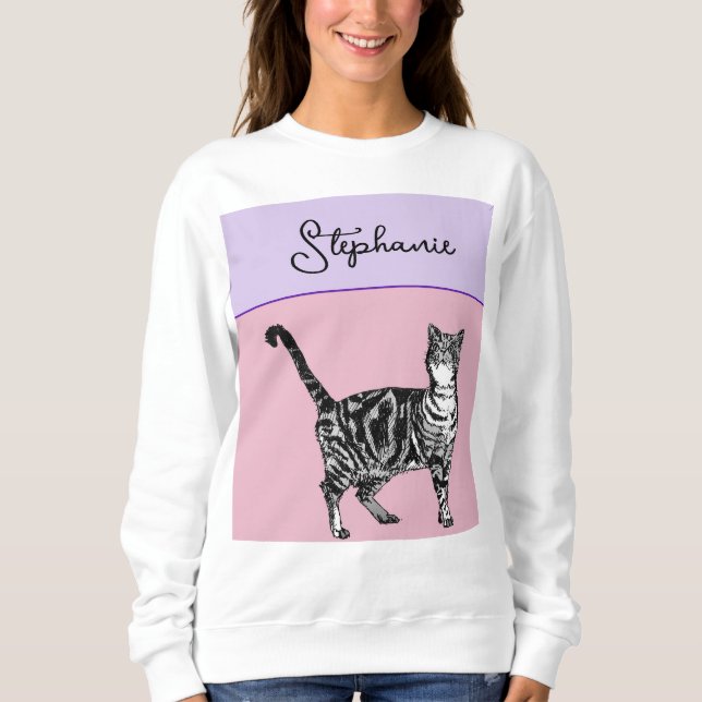 Sweatshirt Cat Tabby Pastel Cats Womens Rose Pink Pets (Devant)