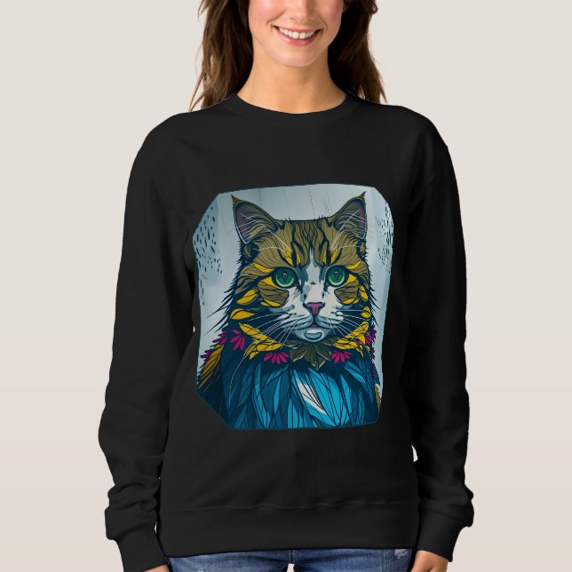 Sweatshirt Cat That Ate The Canary Feathers | Wearable Art (Devant)