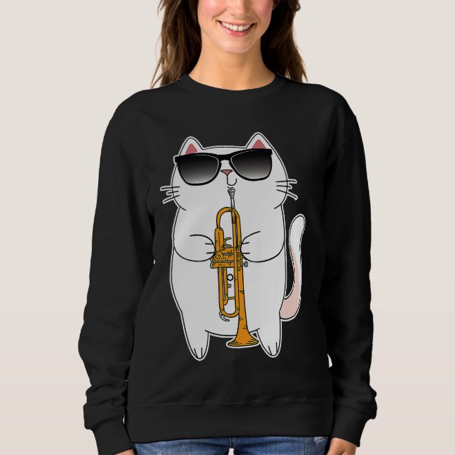 Sweatshirt Cat Wearing Sunglasses Playing Trumpet Kitty (Devant)