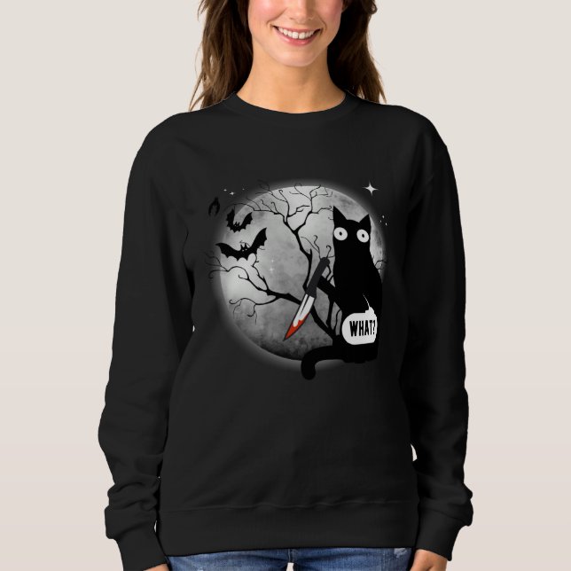 Sweatshirt Cat What Assassin Murderous Cat & Knife Halloween (Devant)