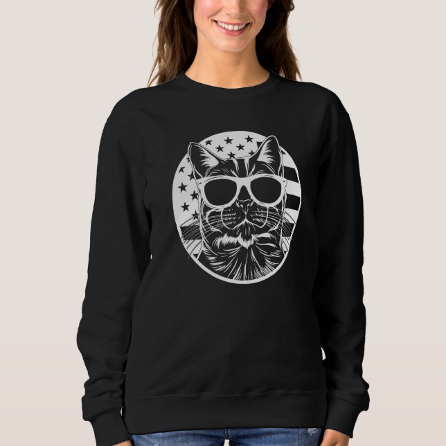 Sweatshirt Cat With America Flag I  Cat  American Flag Cat (Devant)