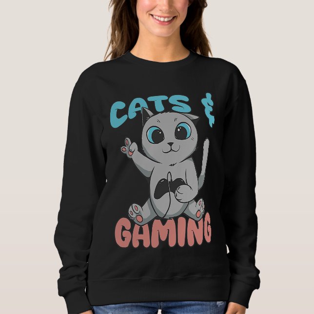 Sweatshirt Cats And Gaming Loves Playing Video Games Cute Gam (Devant)