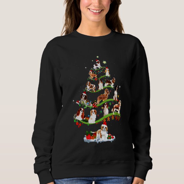 Sweatshirt Cavalier King Charles Spaniel Tree Noël bonbon (Devant)
