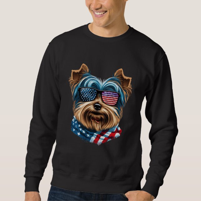 Sweatshirt Celebrate USA with a Yorkshire Terrier in Sunglass (Devant)