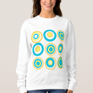 Sweatshirt Cercles Rétro Turquoise Jaune Sur Blanc