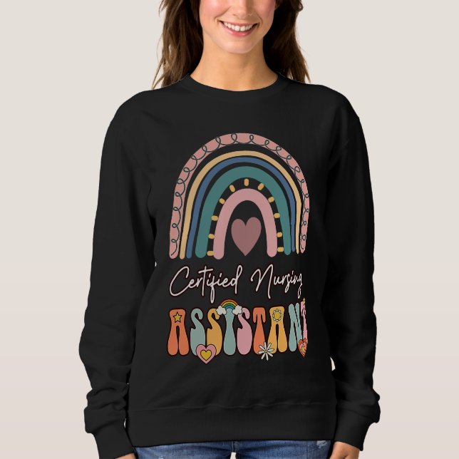 Sweatshirt Certified Nursing Assistant CNA Groovy Retro Rainb (Devant)