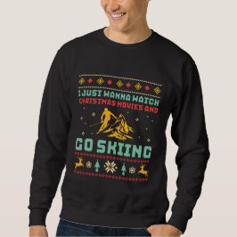 Sweatshirt Chandail de Noël moche amusant Ski Voyage de ski
