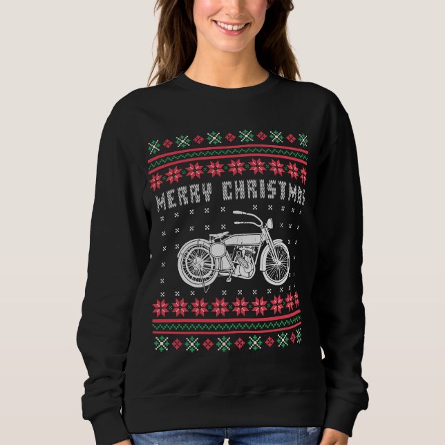 Sweatshirt Chandail de Noël moto vintage (Devant)