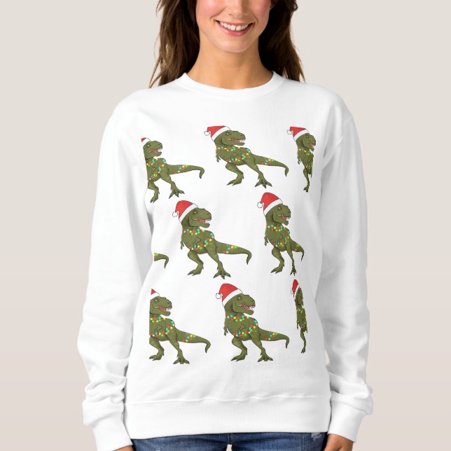 Sweatshirt Chandail de Noël Père Noël T-Rex Dinosaur (Devant)