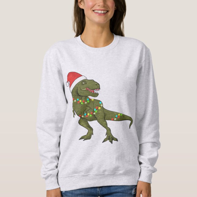 Sweatshirt Chandail de Noël Père Noël T-Rex Dinosaur (Devant)