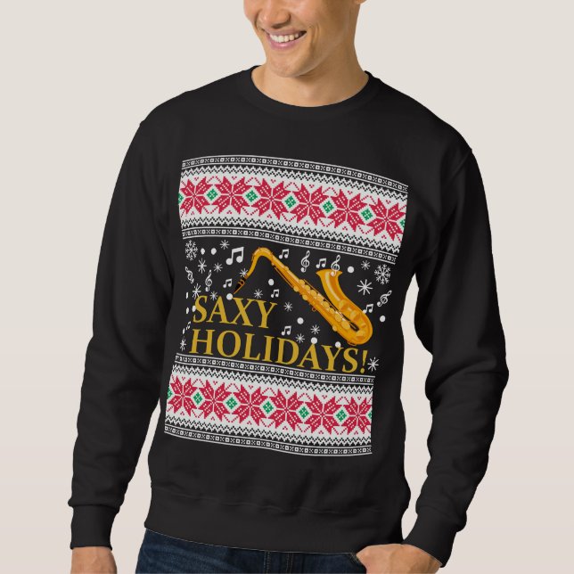 Sweatshirt Chandail laid de Noël de saxophone de fanfare (Devant)