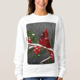 Sweatshirt Chandail vibrant rouge cardinal peint à la main