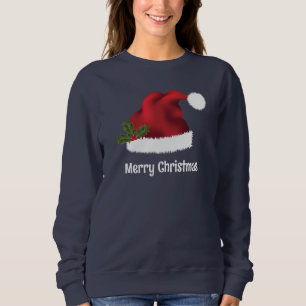 Sweatshirt Chapeau de Père Noël rouge avec houx de Noël et te