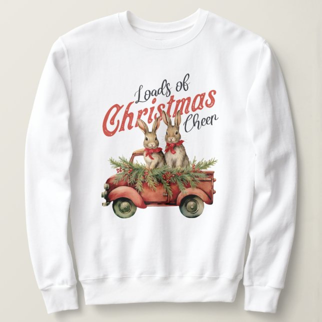 Sweatshirt Charges de lapins de Noël en Camion Rouge (Design devant)