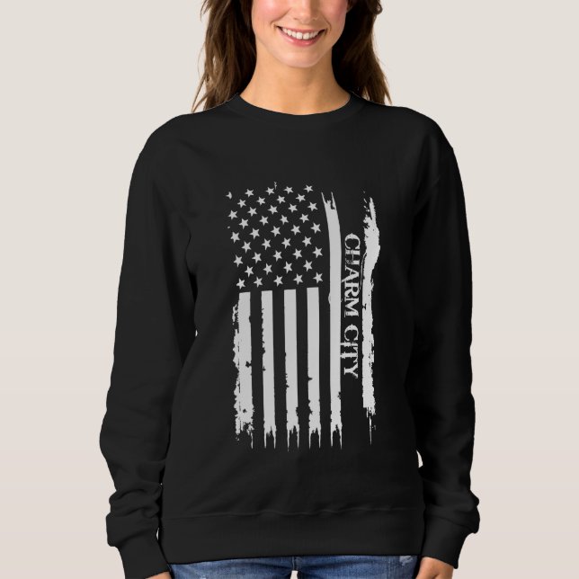 Sweatshirt Charm City États-Unis en détresse avec drapeau amé (Devant)