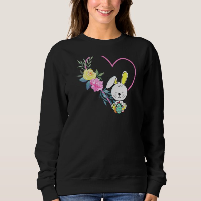 Sweatshirt charmant Jour de Pâques OEufs de lapin à fleurs de (Devant)