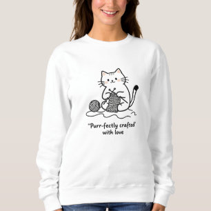 Sweatshirt Chat Artistic avec Tricot de Fils Simple Noir Blan