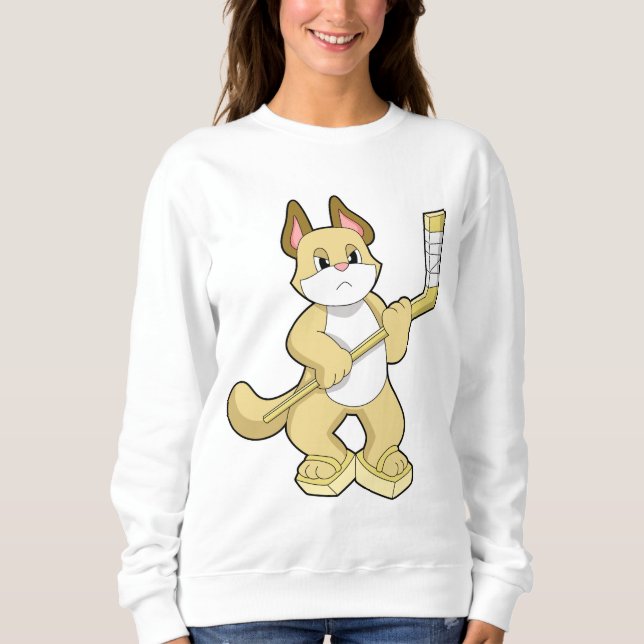 Sweatshirt Chat au hockey sur glace avec bâton de hockey sur  (Devant)