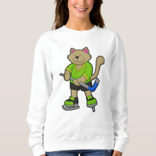 Sweatshirt Chat au hockey sur glace avec bâton de hockey sur