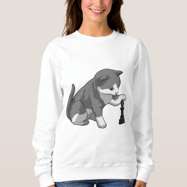 Sweatshirt Chat aux échecs avec pièce d'échecs Évêque (Devant)