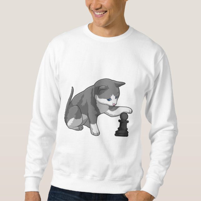 Sweatshirt Chat aux échecs avec pièce d'échecs Évêque (Devant)