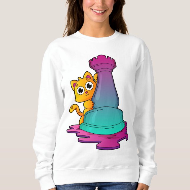 Sweatshirt Chat aux échecs avec pièce d'échecs Roche (Devant)