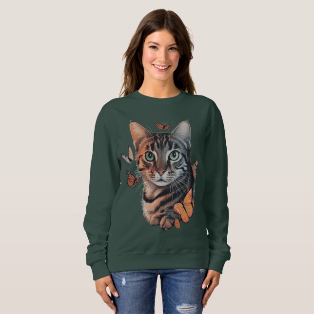 Sweatshirt Chat avec papillons Monarch (Devant entier)