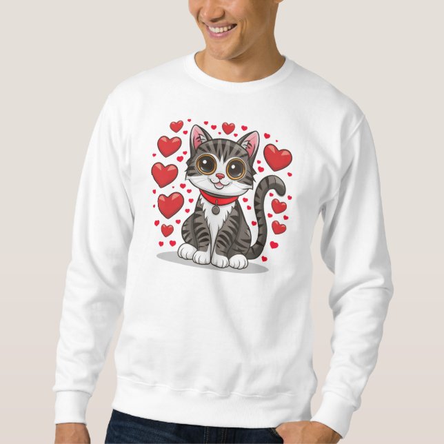 Sweatshirt Chat avec symboles d'amour Clipart-85245 (Devant)