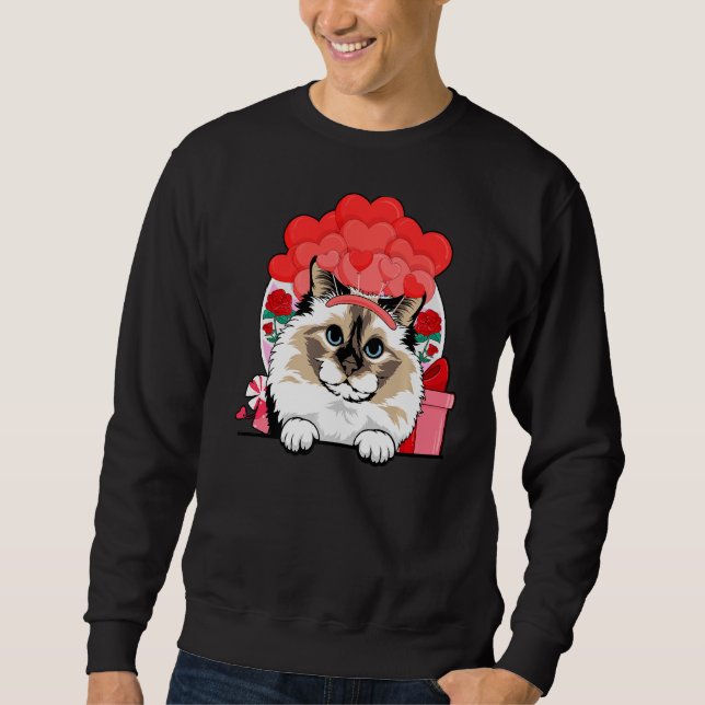Sweatshirt Chat Birman Blanc Et Brown Valentines Coeurs De Jo (Devant)