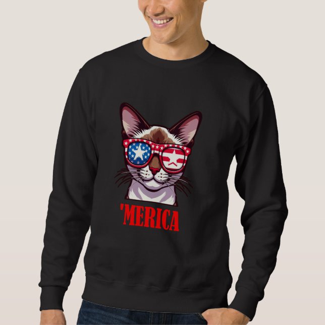 Sweatshirt Chat birman Merica 4 juillet Drapeau américain (Devant)