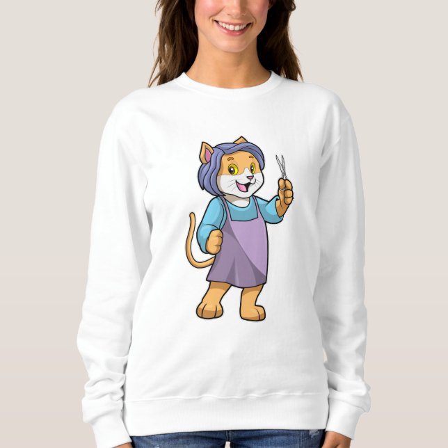 Sweatshirt Chat coiffeur avec ciseaux (Devant)